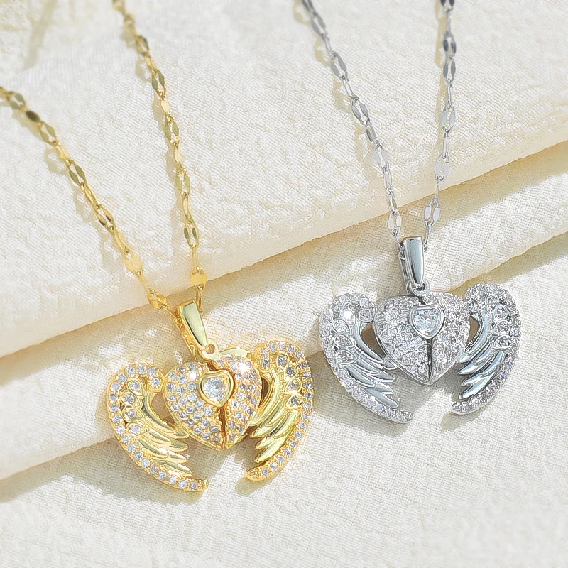 Titanium Steel Love Necklace for Women\'s Advanced Creative Versatile Opening and Closing Angel Wings Pendant Jewelry