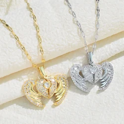 Titanium Steel Love Necklace for Women's Advanced Creative Versatile Opening and Closing Angel Wings Pendant Jewelry