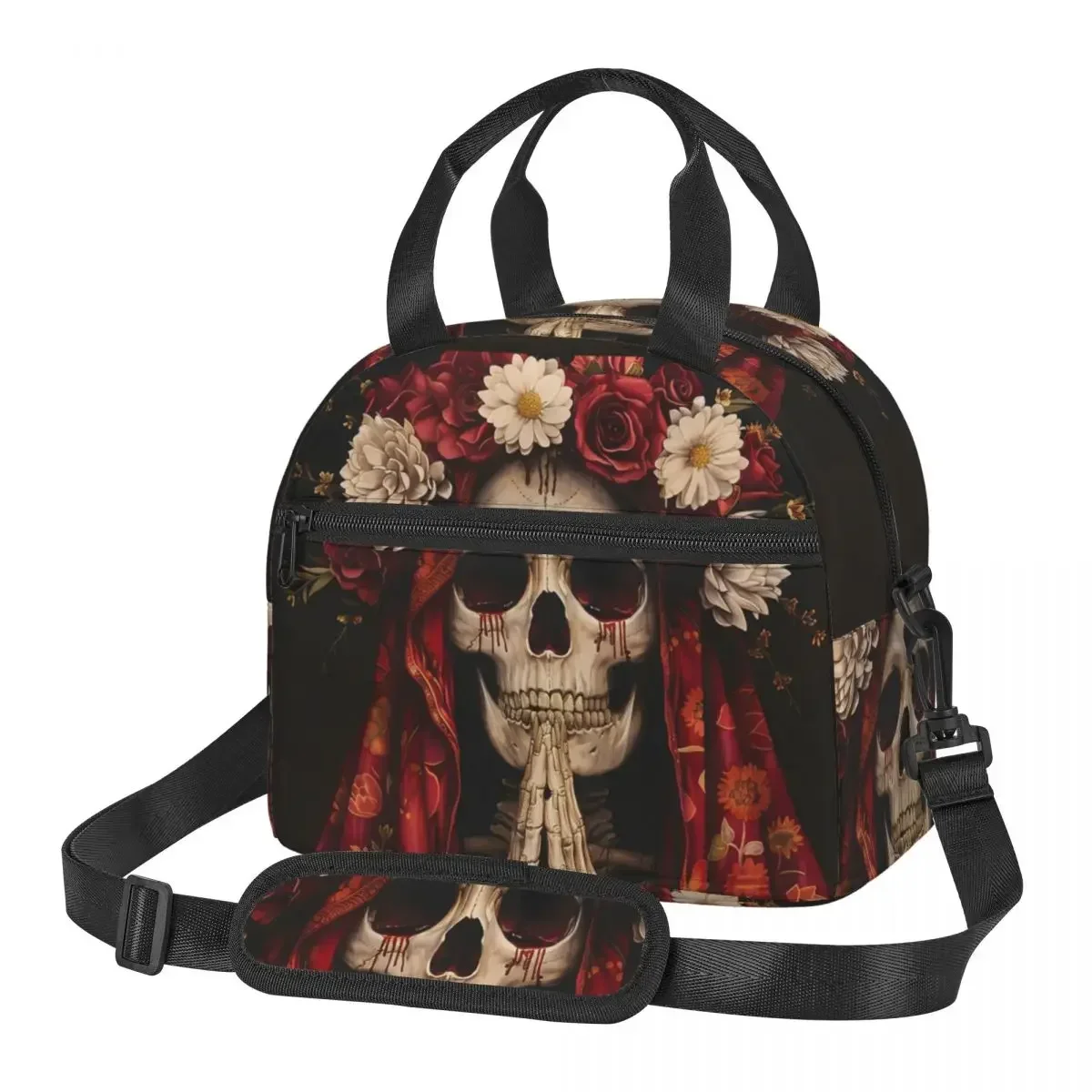 

Santa Muerte Spanish Lunch Bags Insulated Bento Box Lunch Tote Resuable Picnic Bags Cooler Thermal Bag for Woman Student Work