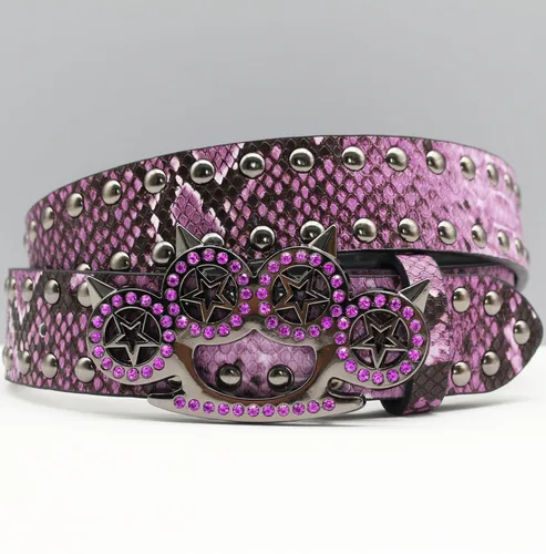 Imagen 2 del producto Y2K Cinturón de garra de tigre de moda Hebilla de aleación punk rock Cinturón de diamantes Jeans y pantalones casuales Cinturón remachado con patrón de pitón único