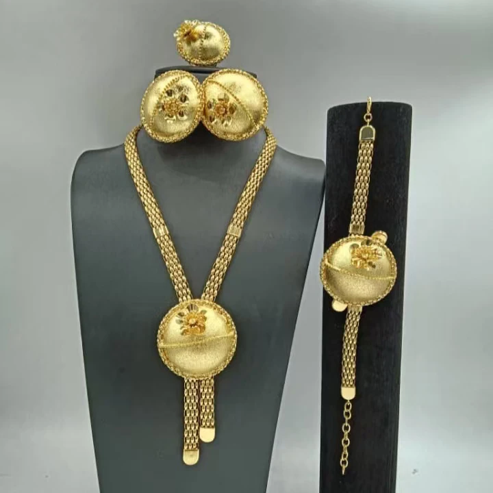 Popular Three Tone Ball Shape with Flower Jewelry Set Luxury Pedants Necklace Bracelet Earrings Ring 4PC Jewellery Wedding Party