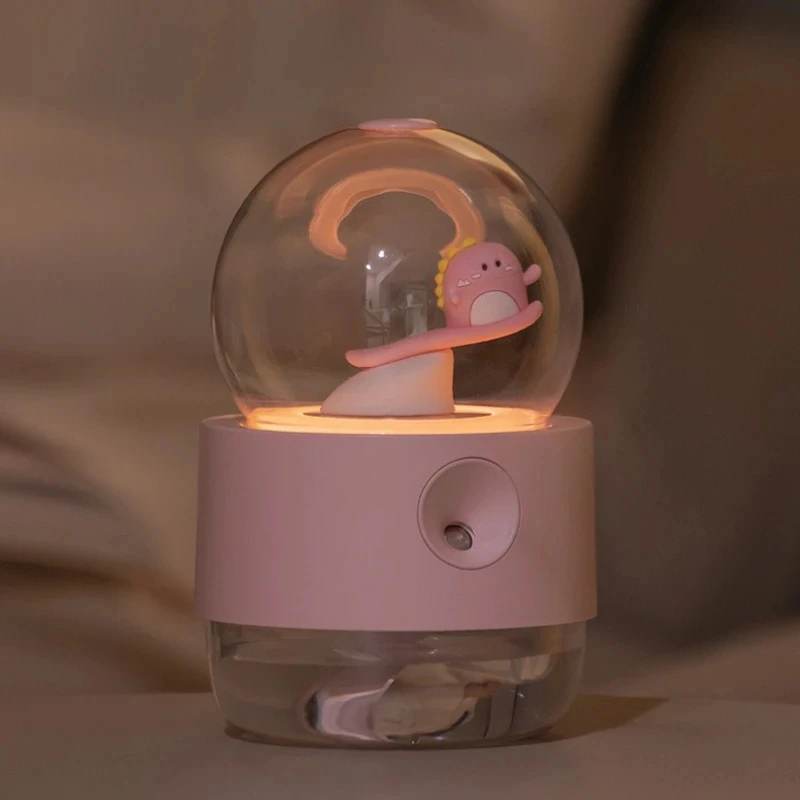Umidificador de ar fofo sem fio recarregável caixa de música rotativa 300ml umidificador lâmpada noturna difusor de óleo aroma para casa presente de natal