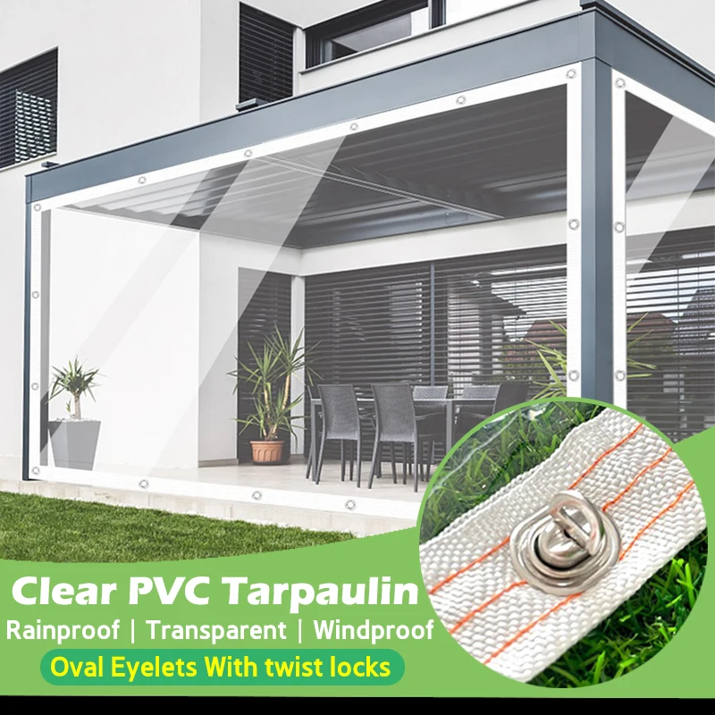 Transparent Tarpaulin Outdoor Pergola Clear Tarp Curtain with Twist Locks Detachable Balcony Windproof Screen Rainproof Cloth