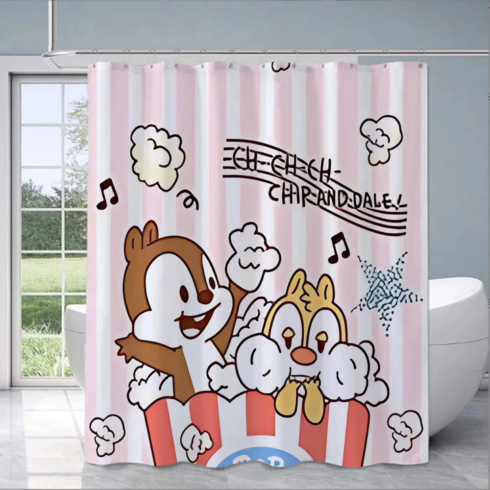 Cute Chip-n-Dale Shower Curtain Waterproof Polyester Fabric Paint Colorful Bath Curtains Home Bathroom Decor Curtain With Hook