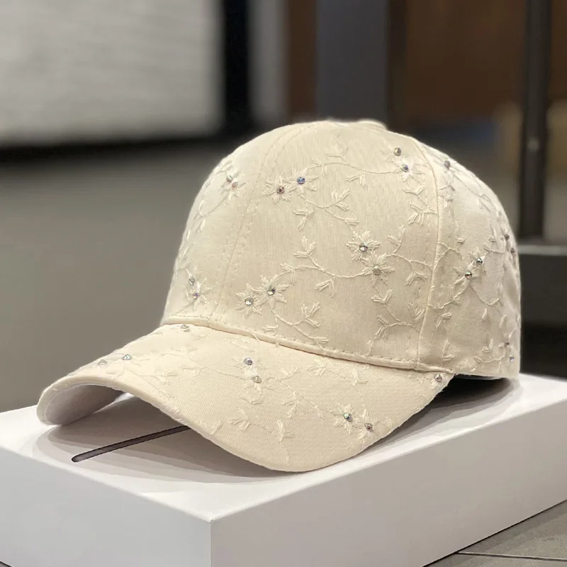 جديد لطيف زهرة التطريز مع أحجار الراين قبعة بيسبول الصلبة الصيف المرأة واقية من الشمس قبعة المراهقين القطن Snapback قبعات