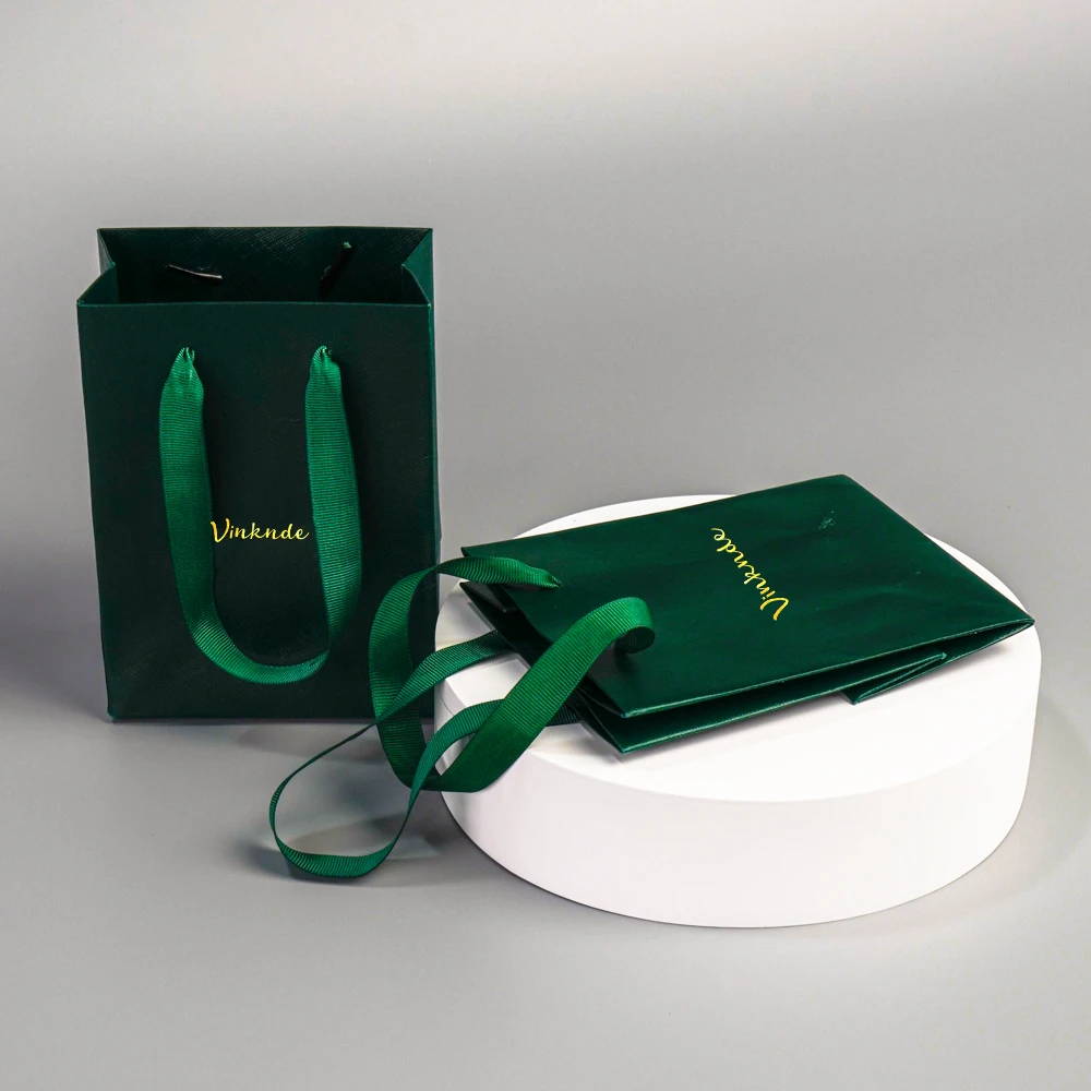 الجملة شعار مخصص الذهب احباط شعار فاخر الأخضر الداكن حقائب للهدايا كرتون ورقة حمل الحقائب حفل زفاف التسوق كيس الحلوى #2