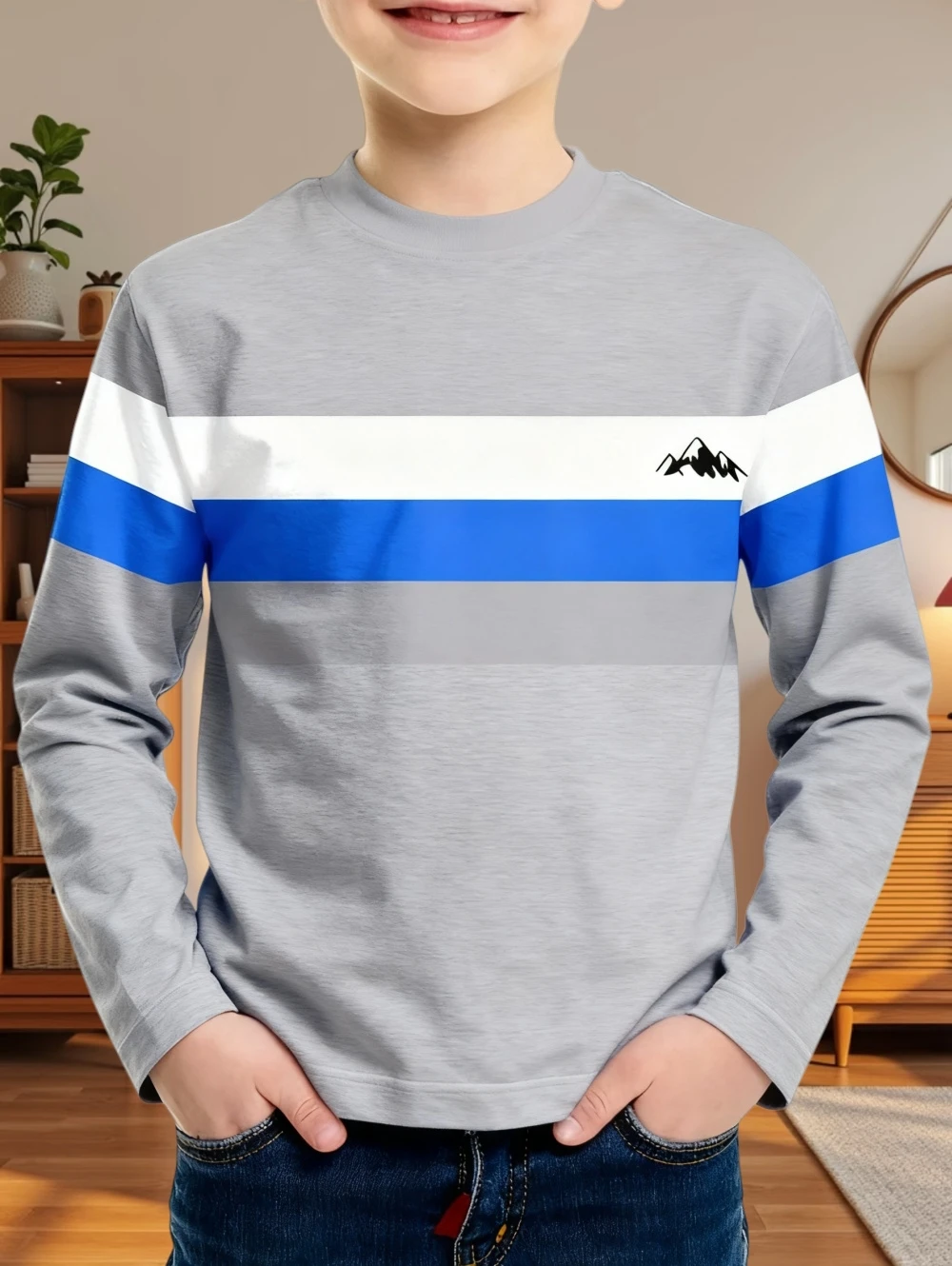 الخريف الكلاسيكية الفتيان تي شيرت في الهواء الطلق جولة الرقبة طويلة الأكمام أعلى شريط ثلاثية الأبعاد طباعة الشارع فضفاض تي شيرت الراحة ملابس الأطفال #5