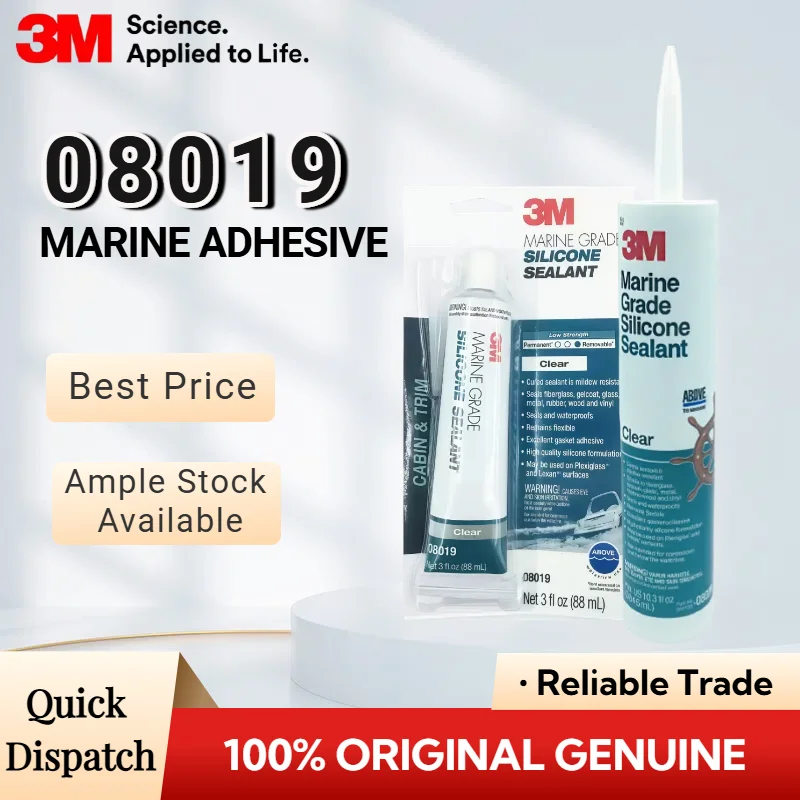 Original 3M 08019 08029 Marine Grade Silicone Sealant Clear Non-Sag Mildew Resistant for Boat RV Fiberglass Glass Metal