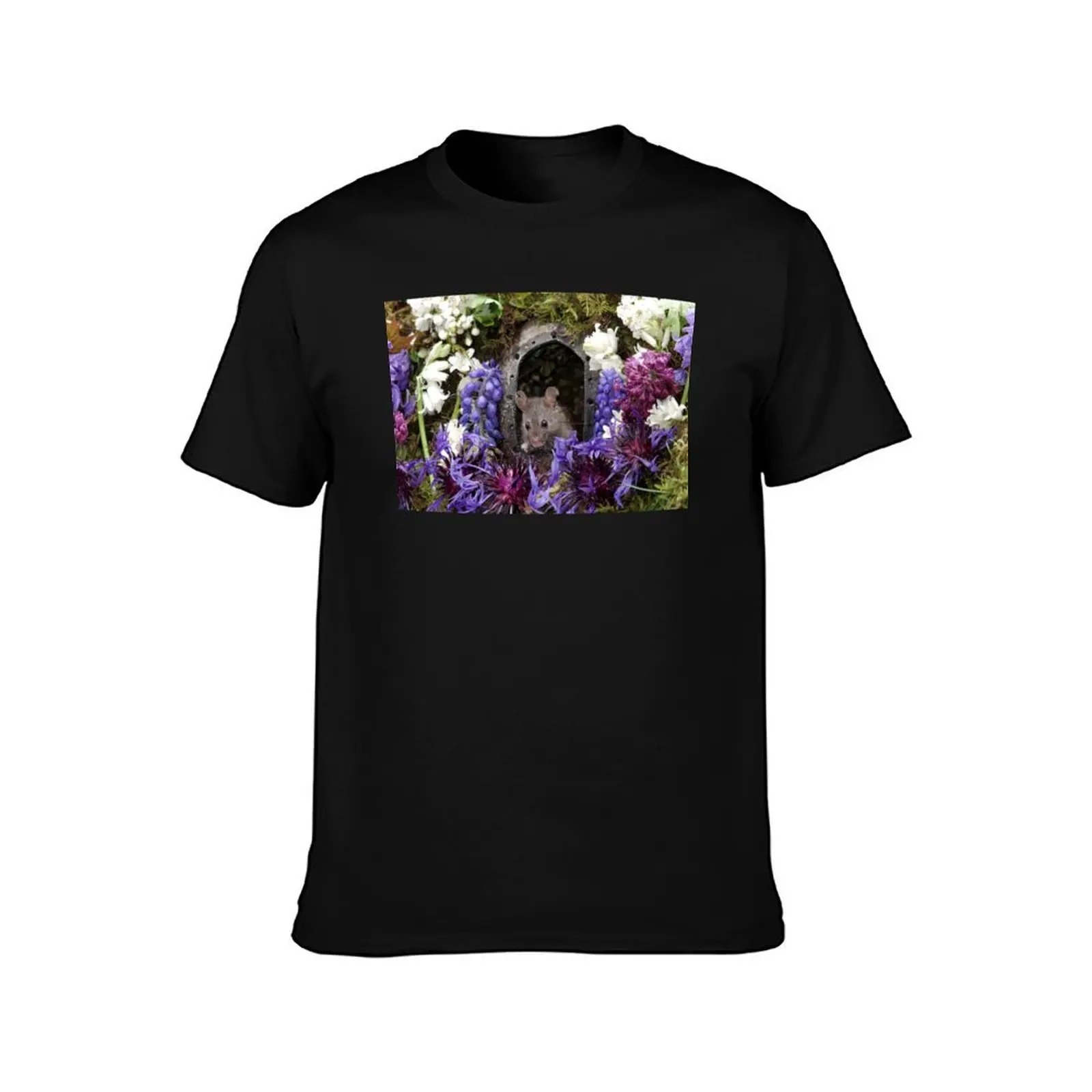 George the mouse with spring flowers 233 T-Shirt Casual Everyday Short Sleeve T-Shirt