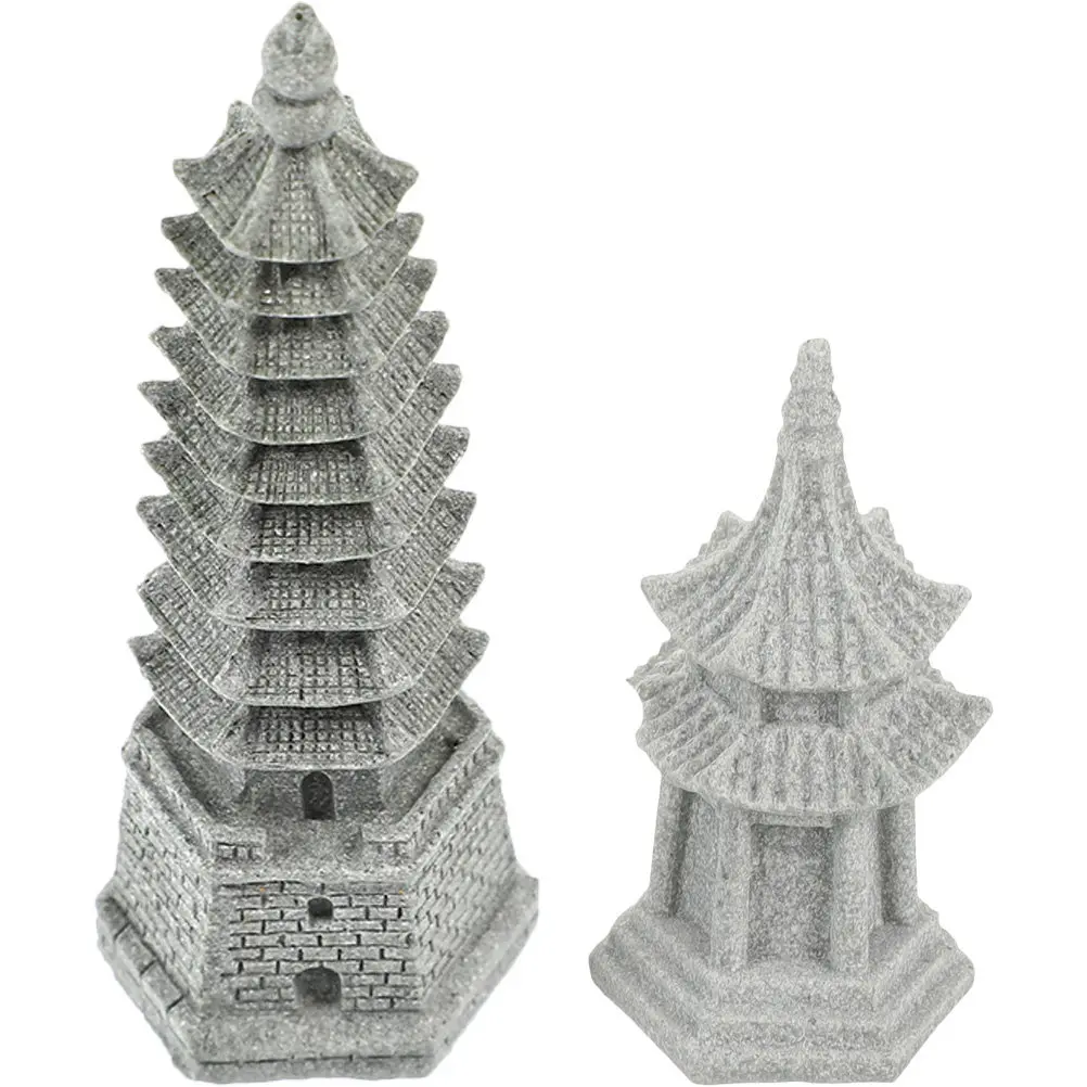 2Pcs Simulation Pagoda Shape Landscape Decor Sandstone Garden Pagoda Ornament Micro Landscape Bonsai Decoration