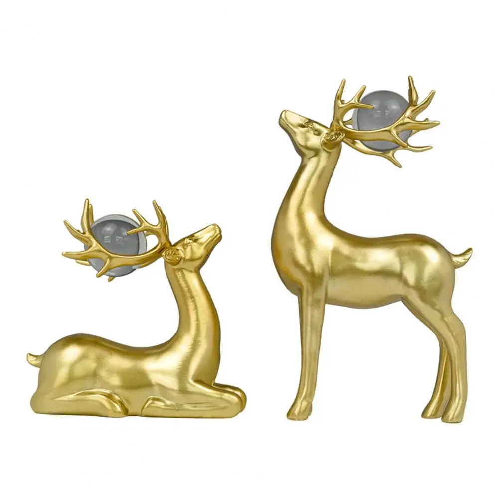 Good Luck Charm Deer Ornament 2pcs Wealth Deer Figurines Set Fortune Deer Resin Ornaments Modern Artistic Tabletop for Birthday