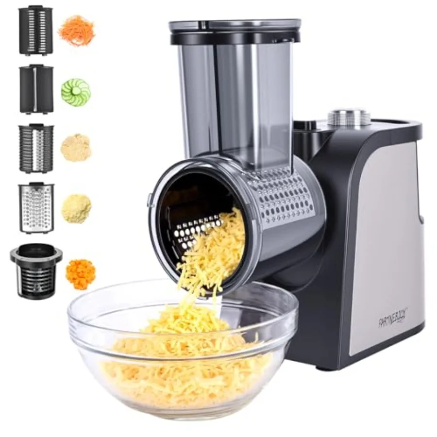 

Electric Cheese Grater with Electric Dicing Function, 250W Professional Salad Maker Electric Cheese Shredder, 5-in-1 Automatic