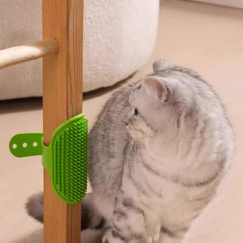 Cat Self Groomer Massage Brush, Wall Mounted Scratcher Comb with Adjustable Strap, Soft Silicone Fur Grooming Toy for Cats