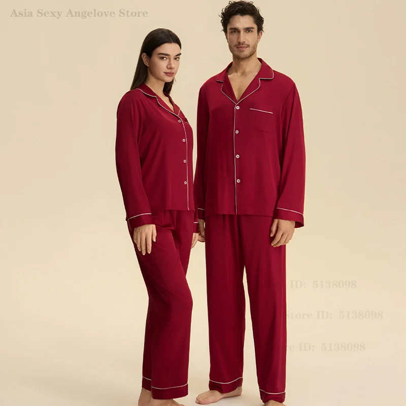 Couple's Wedding 2PCS Pajamas Set Spring Autumn Long Sleeves Trouser Pijama Mujer Loose Casual Sleepwear Home Clothes Loungewear
