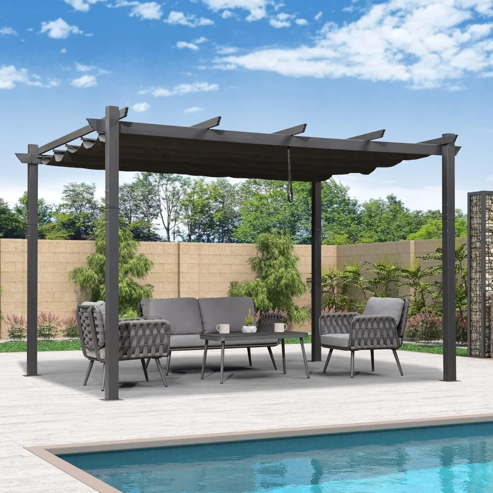 

11' X 13' Outdoor Pergola with Retractable Canopy Aluminum Shelter Grill Gazebo Modern Backyard Deck Metal Patio Pergola