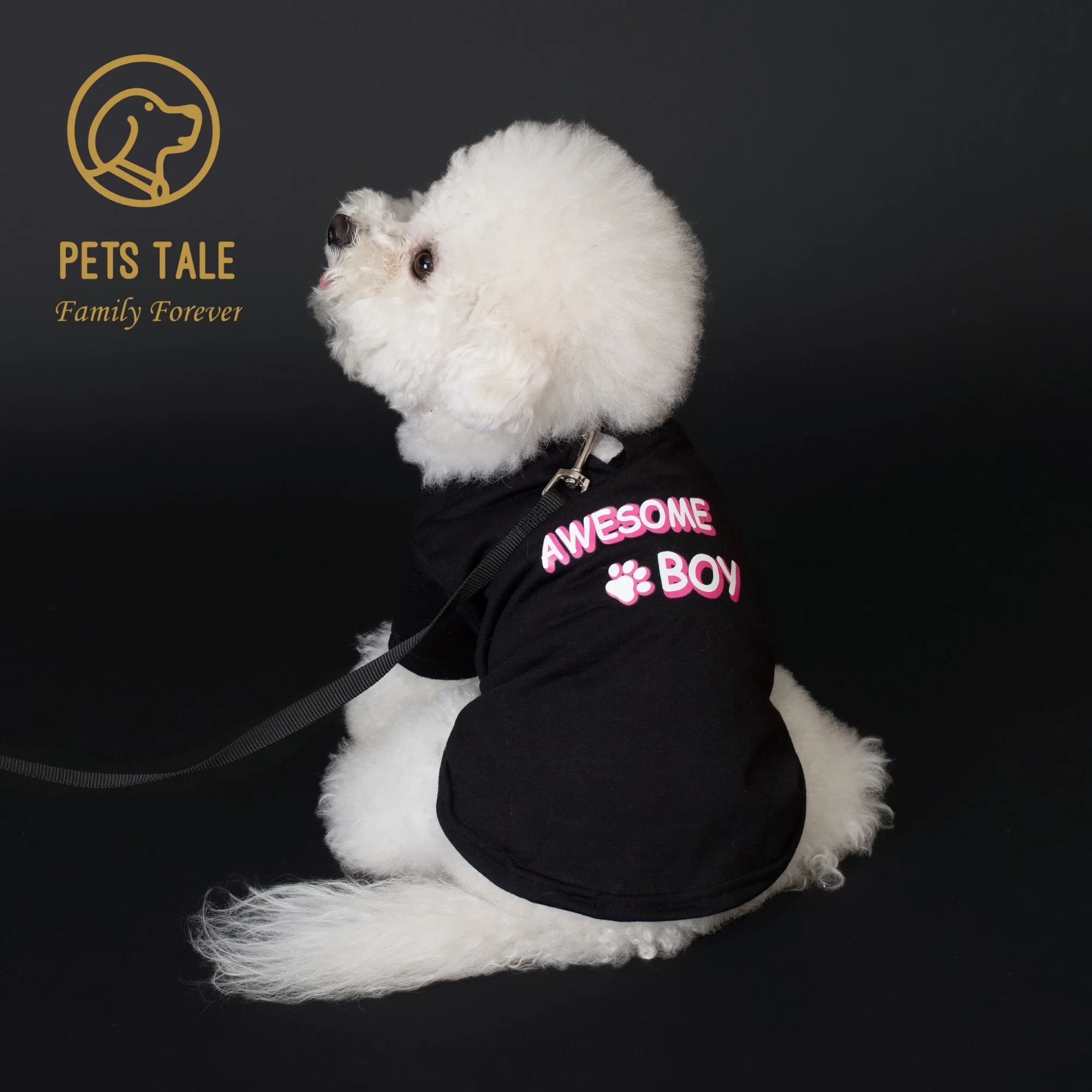 Doggy Awesome Boy Printed Short Sleeve T-shirt with Leash Hole Design - Available in Three Colors