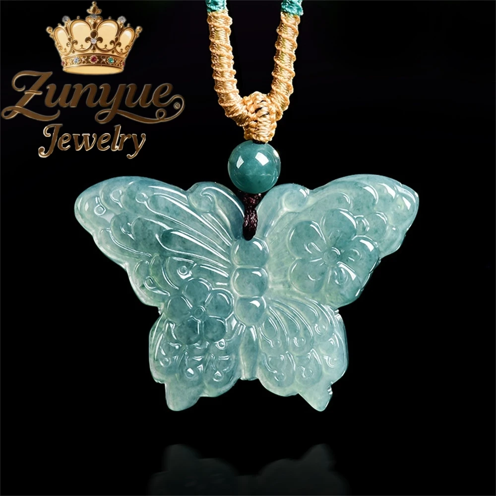 

Authentic Natural A-Grade Ice-Blue Jadeite Butterfly Pendant Fashion Exquisite Luxury Fine Quality Charms Popular Jewelry Gift