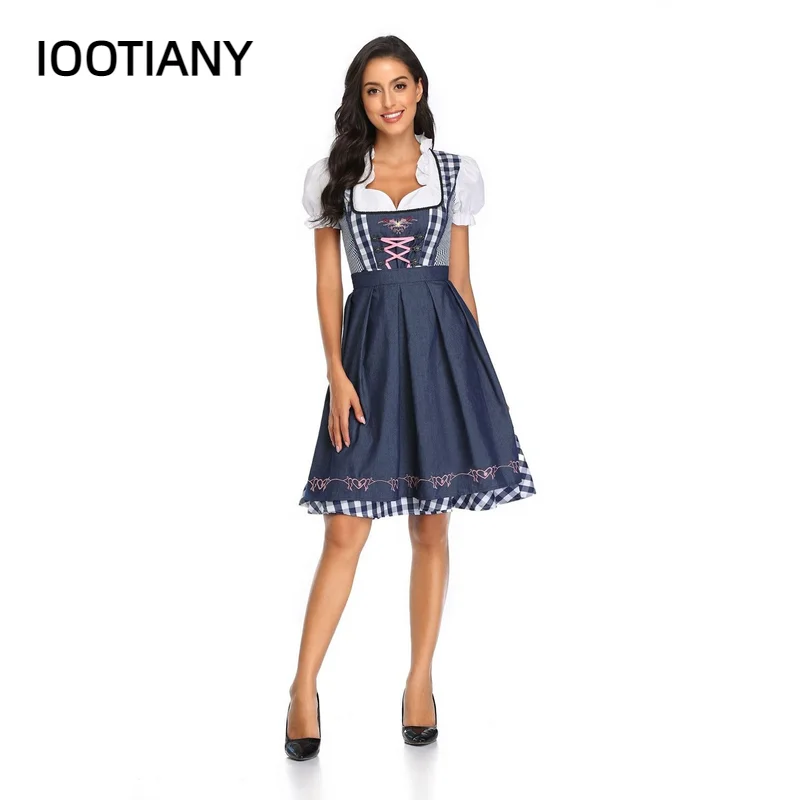 Women's Vintage German Dirndl Dress Traditional Oktoberfest Costumes for Bavarian Halloween Carnival