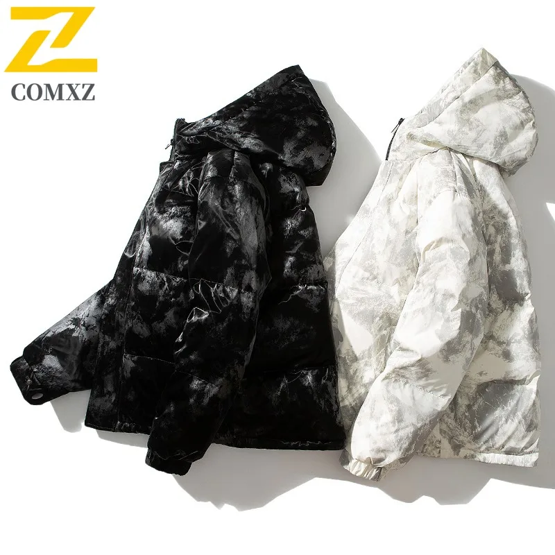 COMXZ 2025 Men Puffer Coat Hooded Outdoor Camping Windbreaker Workwear Versatile Mountain Casual Cold Protection Padded Coat