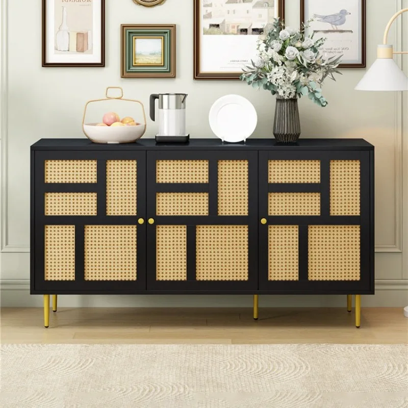 Nordic style second-hand solid wood sideboard, retro old-fashioned rattan cabinet, modern simple living room storage, lockers, w