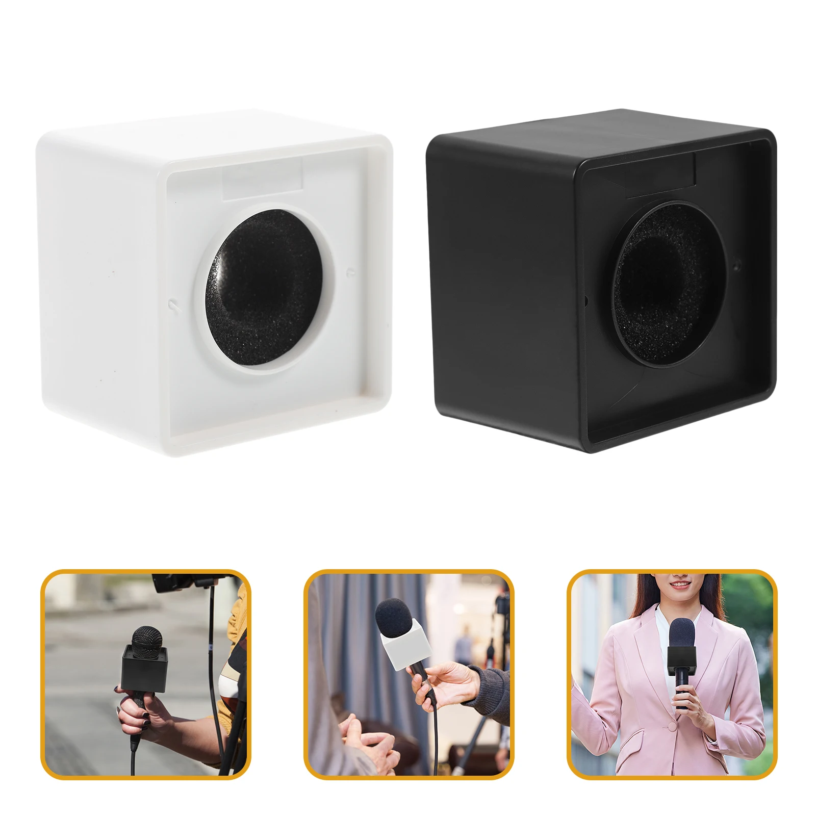 

6pcs Microphone Logo Cube Interview Flag Station Wireless Mic Holder Microphone Isolation Cover Mic Prop For Conference Event