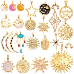 Sun Moon Star Celestial Charm Pendant,Real 18K Gold Plated Cubic Zirconia Paved,Jewelry Necklace Bracelet Accessories Supply K49