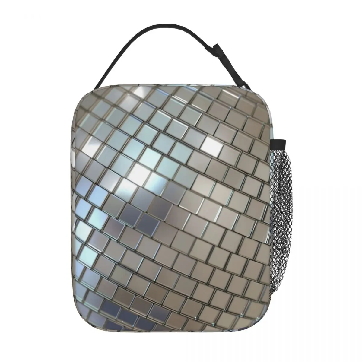 

Shiny Silver Disco Ball Pattern Insulated Lunch Bag Retro 70s Food Bag Reusable Cooler Thermal Lunch Boxes For Work