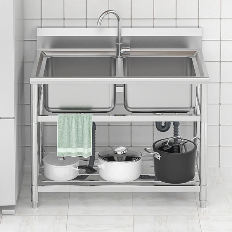 Évier de cuisine de piscine en acier inoxydable épaissi, ark commercial, fente simple, double fente avec support, évier de restaurant