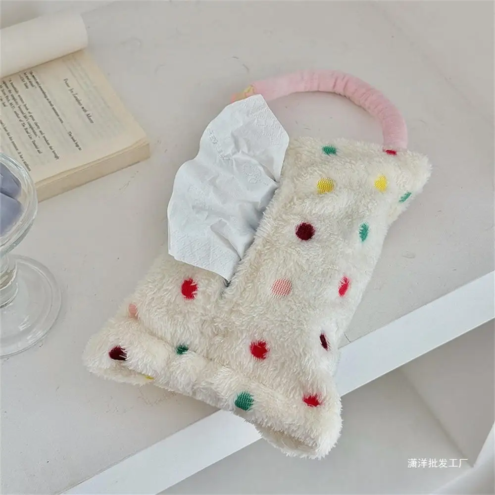 Plush Colourful Dots Tissue Box Cover Car Seat Back Hanging Bag Living Room Desktop Paper Napkin Holder Bathroom Drawing Case