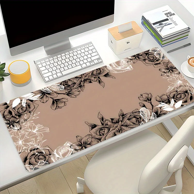 

Large Game Mouse Pad Brown Flowers Computer Mousepad HD Keyboard Pad Art Desk Mat Rubber Non-Slip Office Table Accessories Gift