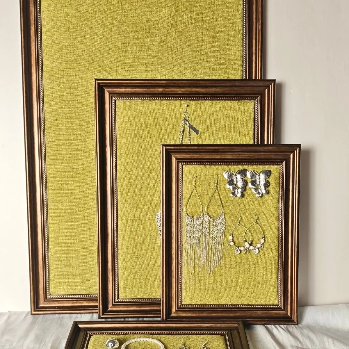 

Punch-Free Wall Mounted Jewelry Organizer - Velvet Lined Earring Stud Display Board, Necklace Hanging Rack, Decorative Space-Sav