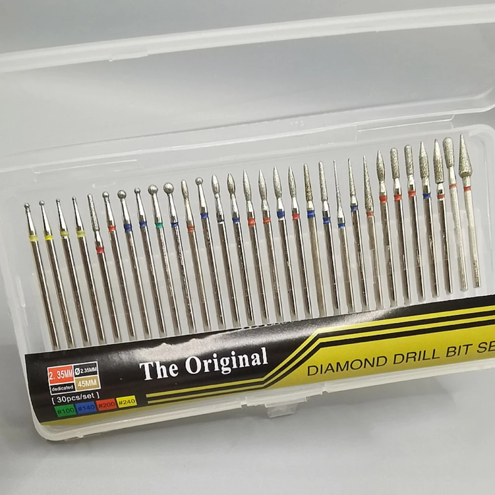 30PCS Mata Bor Kuku Pembersih Kutikula Bentuk Api Mata Bor Kuku Berlian Pembersih Kutikula Mata Bor Rotary untuk Poles Kuku Alat Perlengkapan