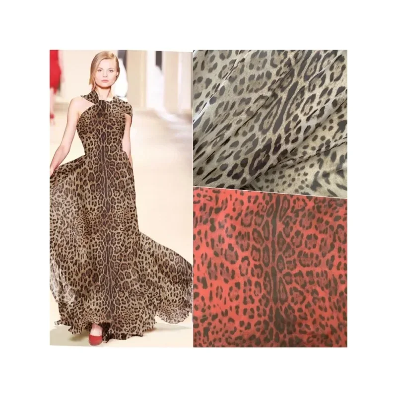 Classic Leopard Print High-quality Chiffon Clothing Fabric for Dress Scarves Polyester Handmade Diy Designer Fabrics 145x50cm