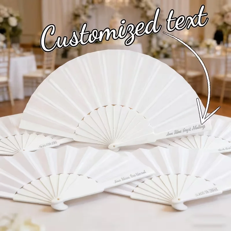 5Pcs/10Pcs/15Pcs/20Pcs Custom Personalized White Folding Hand Fans, Folding Fans, Personalized Name/Date Hand Fans, Suitable for Wedding Guests, Custom Engraved Text Bridal Shower Favors, Elegant Foldable Fans, Suitable for Summer/Beach Weddings, Bridesmaid Gifts and Summer Wedding Souvenirs, Elegant White Fans for Bridal Parties and Destination Weddings