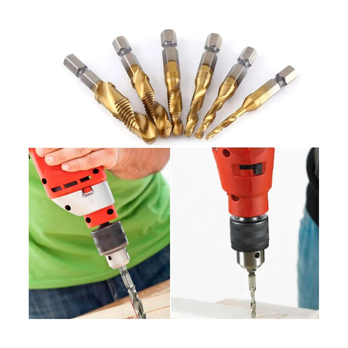 High-Speed Steel Drilling Tapping Chamfering Integrated Drill Bit Set 6Pc Composite Tap Deburring Drill Bit