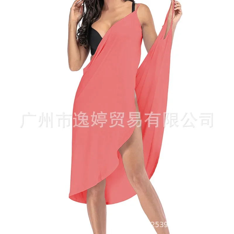 2023 verão vestido de praia sexy feminino cor sólida envoltório vestido biquíni cobrir sarongs roupas femininas roupa de banho cover-ups plus size