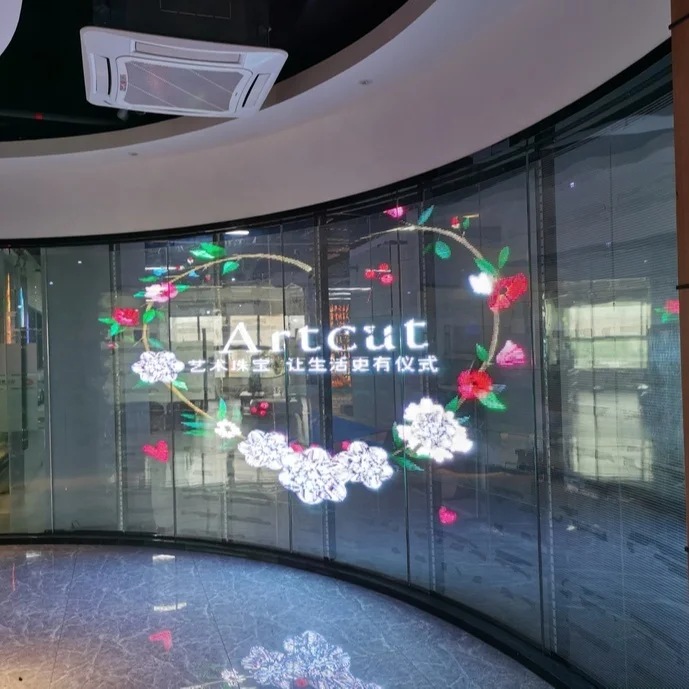 Glass LED Screen Display Transparent Indoor P10 Ultra-thin Flexible Adhesive Video Wall Full Color Customized