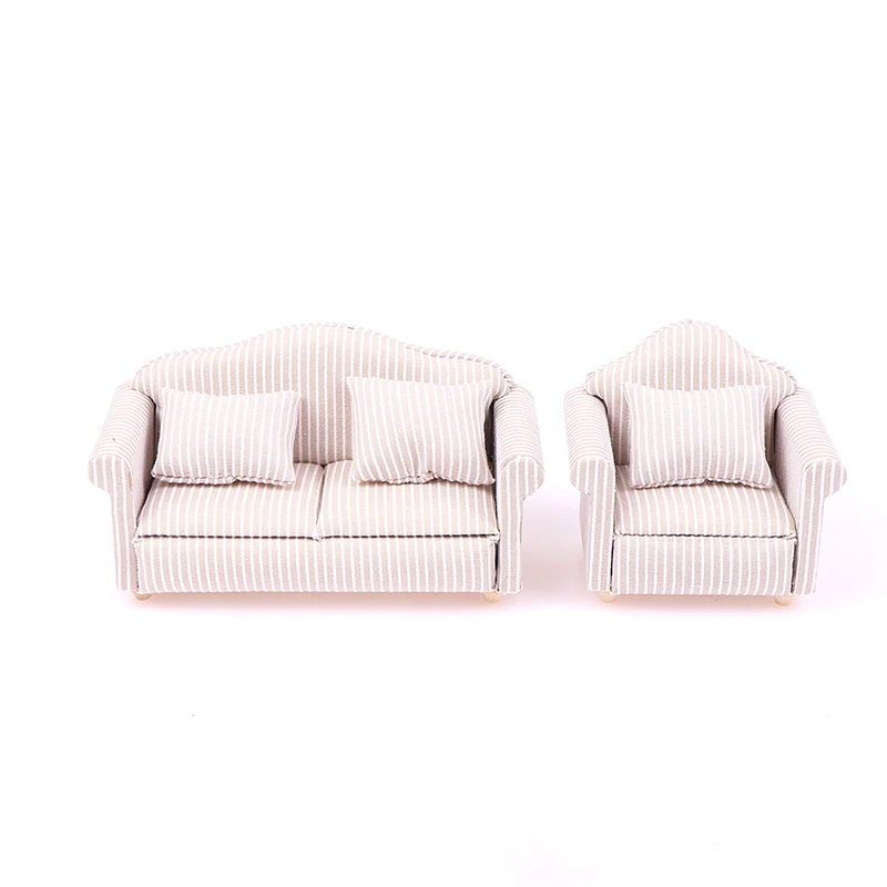 Mini domek dla lalek meble Sofa z zestawem poduszek symulacja 1:12 miniaturowy salon dzieci udawaj zagraj w DIY wystrój domu dla lalek — zdjęcie 2