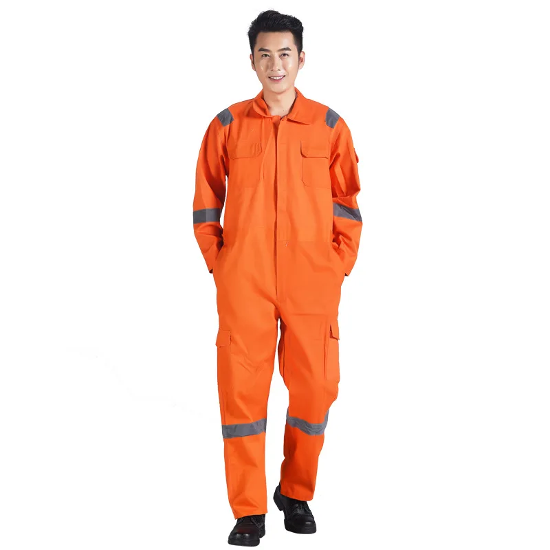 Hi Vis Cotton Overall Workwear Anti-flame Retardant Clothing Thick Anti Sparking Fireproof Uniform Electric Welding Suit Overall