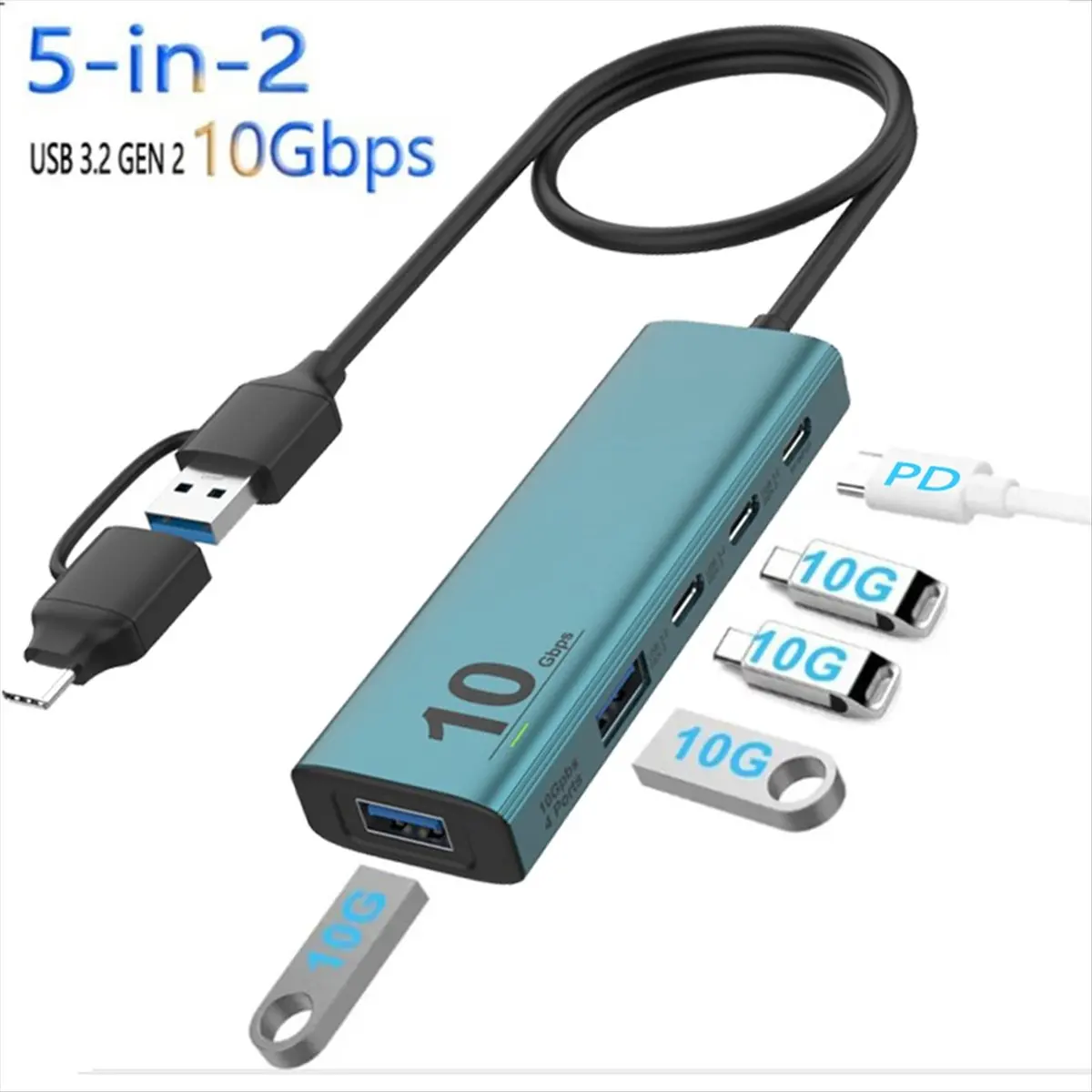 ABGZ USB C Hub 10Gbps USB 3.2 GEN 2 HUB Multifunctional Adapter Splitter for OS Linux
