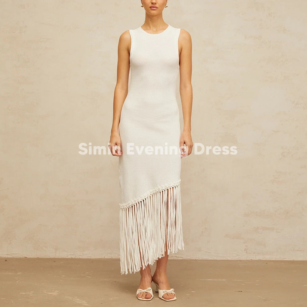 

Simin Customized Women's O-neck Tassel Straight Saudi Evening Dresses With Sleeveless Ankle-Length Elegant Party Dresses 2025