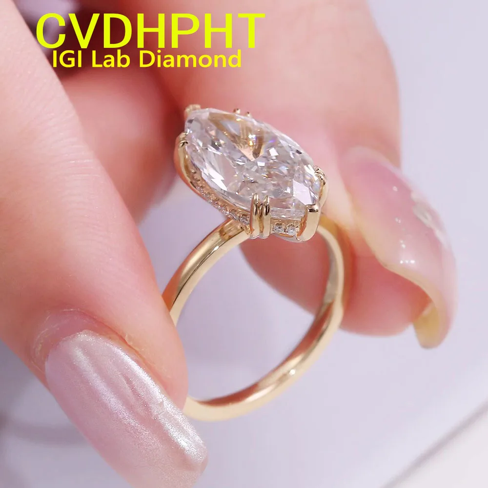 

1 2 3 4 CT Real 18K Yellow gold IGI Lab grown Diamond Ring Marquise shape Diamond wedding ring Engagement GIFT ﻿