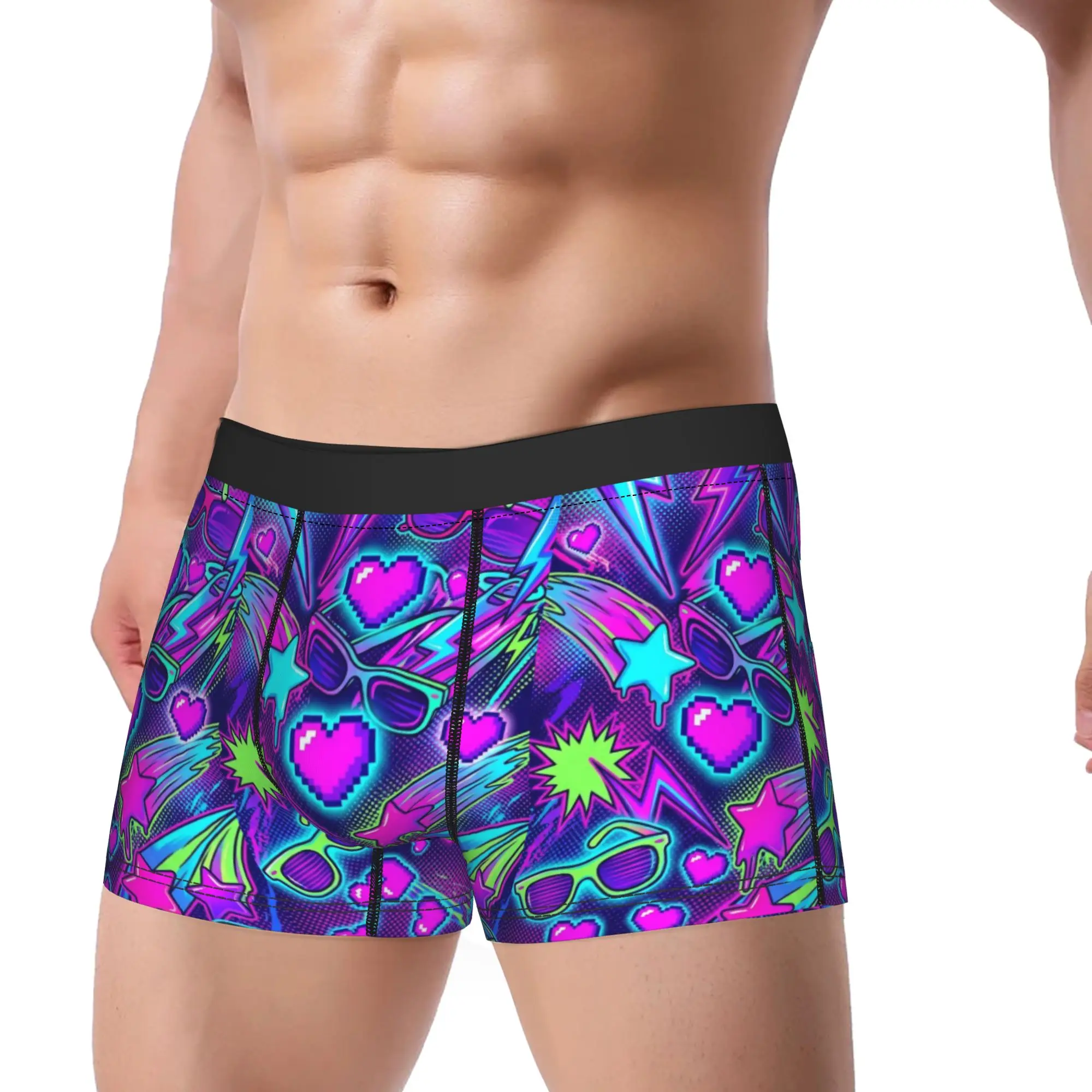 Harajuku Neon Heart Trippy Design Boxer Shorts 3D Pouch Underwear Quality Shorts Briefs Comfortable Men Panties Plus Size 2XL