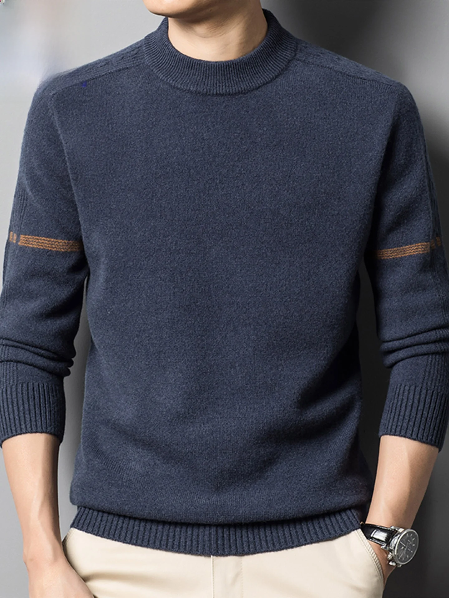 

Мужской свитер из 100% шерсти, повседневный, с круглым вырезом, вязаный, базовый слой, утолщенный, с длинным рукавом, осенне-зимний, новый, комфортный крой