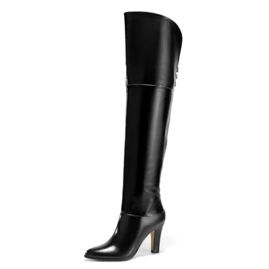 

Coutgo Womens Thigh High Boots Pointed Toe Chunky Heel Wide Calf Over the Knee Boots Winter Shoes