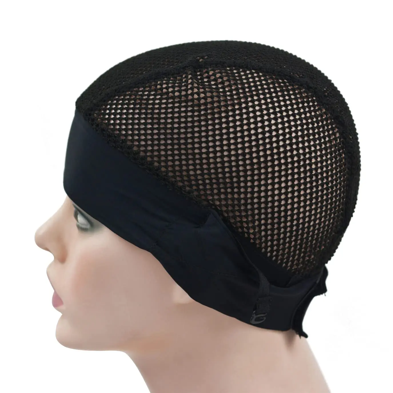 1-teilige schwarze Stirnband-Perückenkappe, verstellbare große Loch-Perücken-Griffkappe, Eisseidenmaterial für die Herstellung von Stirnband-Perücken – Detail 4