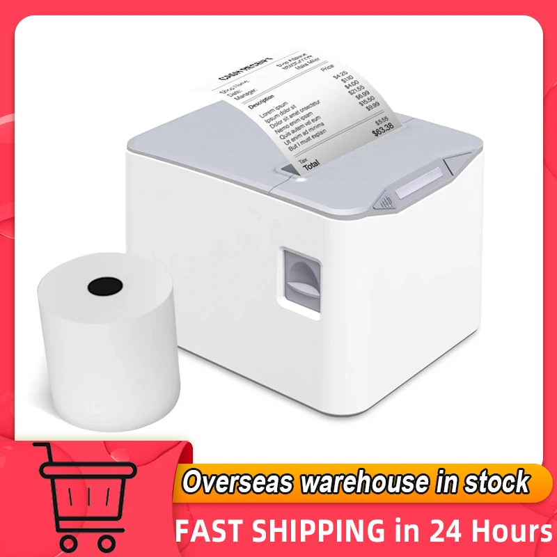 Bisofice Thermal Receipt Printer 80mm Desktop Direct Thermal Printing USB+LAN Connection Auto Cutter for Supermarket Store