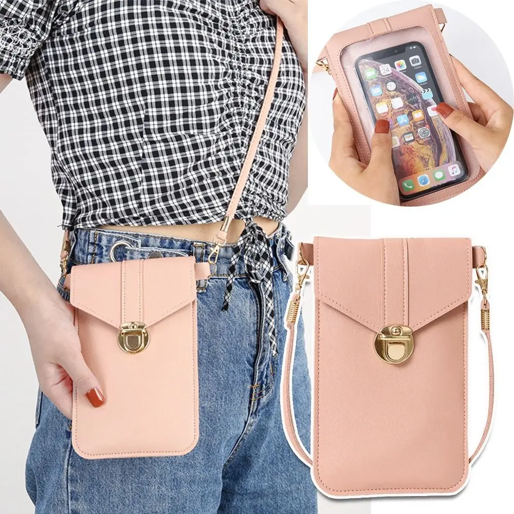 

Gifts PU Leather Touch Screen Phone Purse Portable Multi-function Shoulder Handbag Strap with Hook Closure Mobile Phone Bag