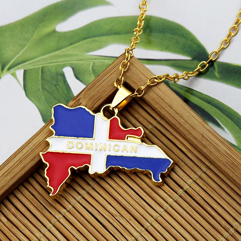 The Dominican Republic Map Pendant Necklace Alloy Trend Enamel Charm Jewelry