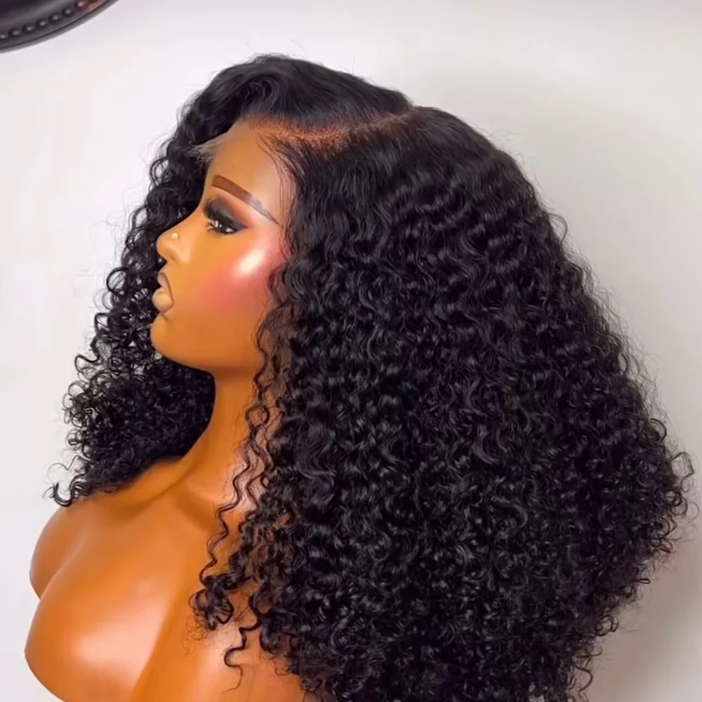 

Short Curly Bob Wig 13x4 Lace Front Human Hair Wigs Pre Plucked Brazilian Deep Wave Bob Wig Human Hair 250 Density Natural Black